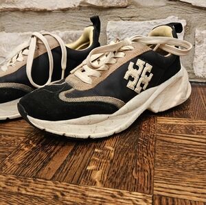 Women's SZ 6 Tory Burch Good Luck Trainers in Black/Cream